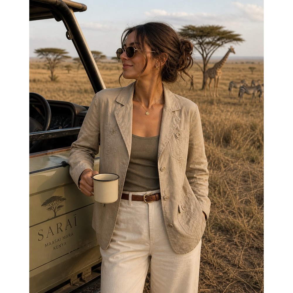 Cropped Utility Jacket Linen Blend Jacket Medium Safari | Closet Capsule | Clean